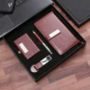 Professional A6 Notebook, Metal Pen, PU & Metal Keychain & Card Holder Gift Set (Black/Blue/Red) with Box & Bag
