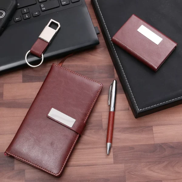 Professional A6 Notebook, Metal Pen, PU & Metal Keychain & Card Holder Gift Set (Black/Blue/Red) with Box & Bag - Image 2