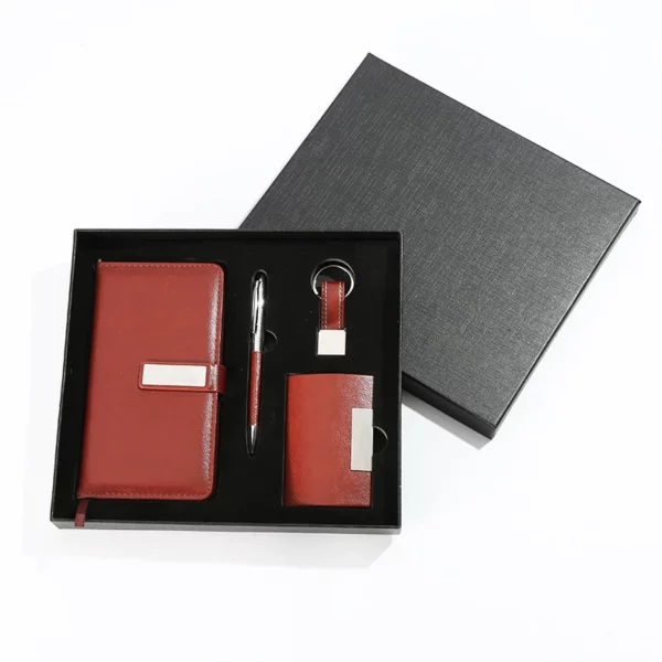 Professional A6 Notebook, Metal Pen, PU & Metal Keychain & Card Holder Gift Set (Black/Blue/Red) with Box & Bag - Image 5