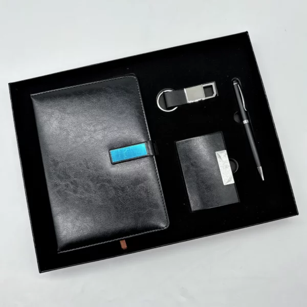 Executive A5 Notebook, Metal Pen, PU & Metal Keychain & Card Holder Gift Set (Black/Blue/Red) with Box & Bag - Image 2