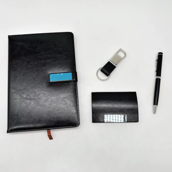 Executive A5 Notebook, Metal Pen, PU & Metal Keychain & Card Holder Gift Set (Black/Blue/Red) with Box & Bag - Image 3