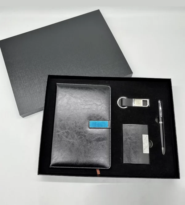 Executive A5 Notebook, Metal Pen, PU & Metal Keychain & Card Holder Gift Set (Black/Blue/Red) with Box & Bag - Image 4