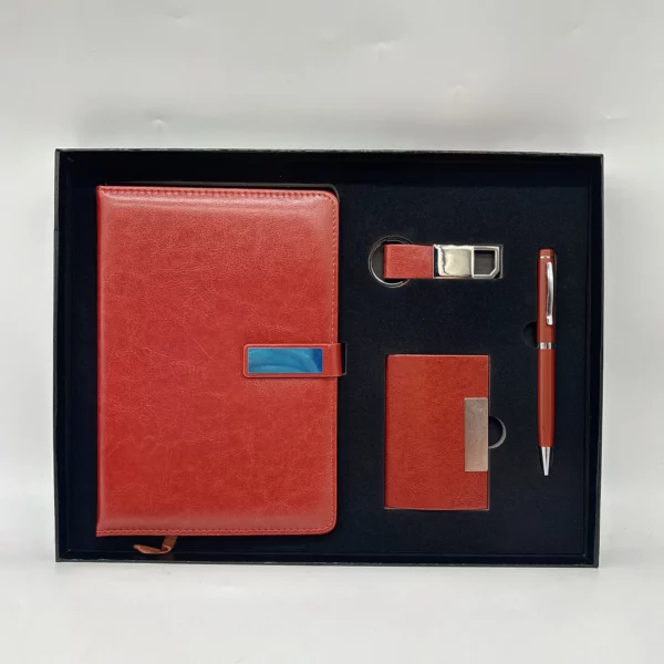 Executive A5 Notebook, Metal Pen, PU & Metal Keychain & Card Holder Gift Set (Black/Blue/Red) with Box & Bag - Image 6