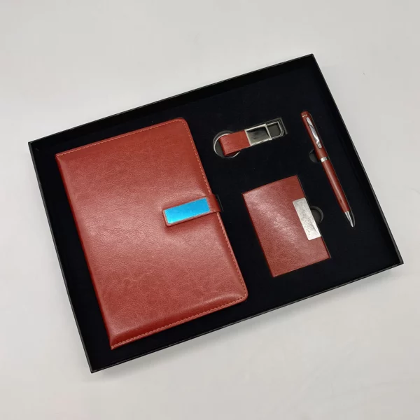 Executive A5 Notebook, Metal Pen, PU & Metal Keychain & Card Holder Gift Set (Black/Blue/Red) with Box & Bag - Image 7