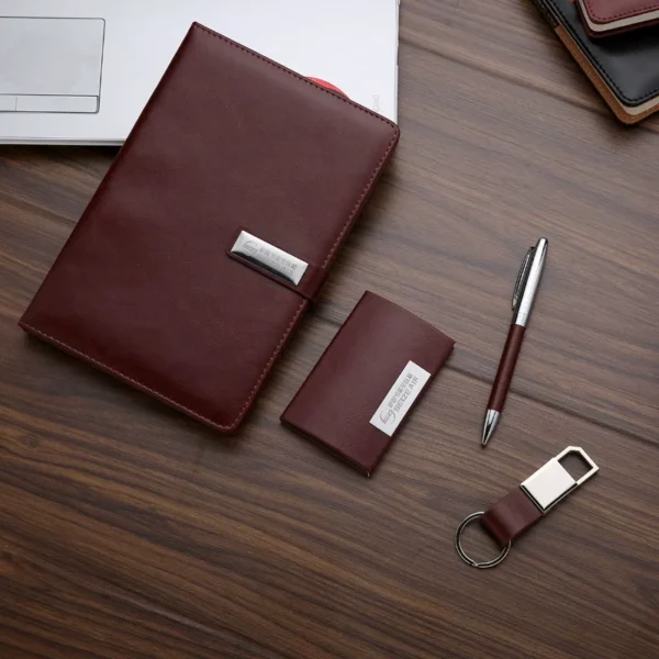Executive A5 Notebook, Metal Pen, PU & Metal Keychain & Card Holder Gift Set (Black/Blue/Red) with Box & Bag - Image 10
