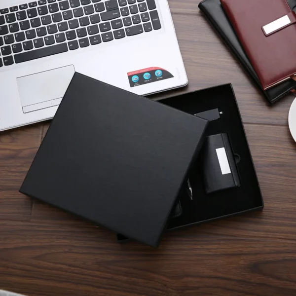 Premium A5 Notebook, Metal Pen, 16GB USB Drive & PU & Metal Card Holder Gift Set (Black/Blue/Red) with Box & Bag - Image 2