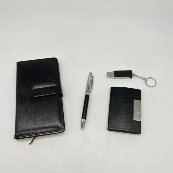 Premium A5 Notebook, Metal Pen, 16GB USB Drive & PU & Metal Card Holder Gift Set (Black/Blue/Red) with Box & Bag - Image 10