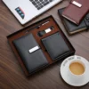 Elegant A6 Notebook, Metal Pen, PU & Metal Keychain & PU Wallet Gift Set (Black/Blue/Red) with Box & Bag