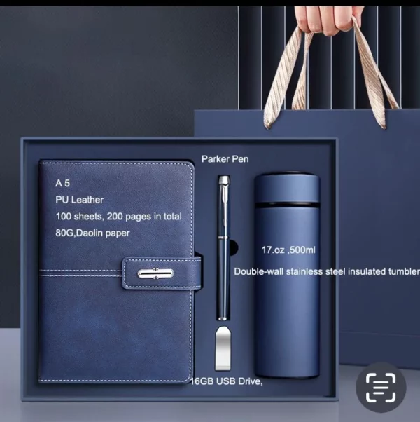 Essential A5 Notebook, 16GB USB, Metal Pen & 350ml 304 SS Water Bottle Gift Set with Box & Bag - Image 4
