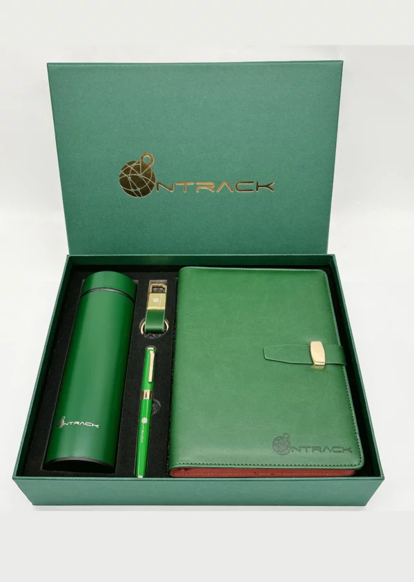 Executive A5 Notebook, PU & Metal Keychain, Metal Pen & 304 SS Water Bottle Gift Set with Box & Bag