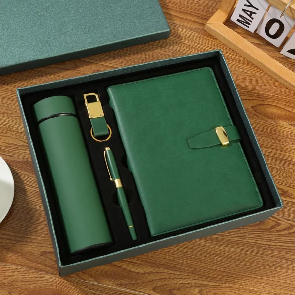 Executive A5 Notebook, PU & Metal Keychain, Metal Pen & 304 SS Water Bottle Gift Set with Box & Bag - Image 2