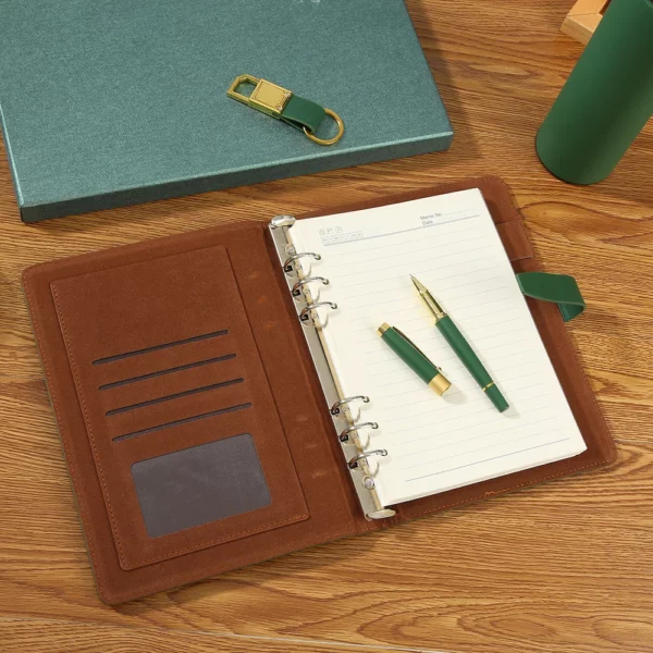 Executive A5 Notebook, PU & Metal Keychain, Metal Pen & 304 SS Water Bottle Gift Set with Box & Bag - Image 5