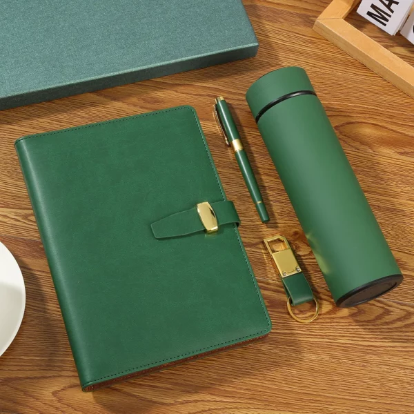 Executive A5 Notebook, PU & Metal Keychain, Metal Pen & 304 SS Water Bottle Gift Set with Box & Bag - Image 6