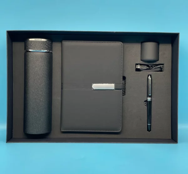 Versatile Vacuum Cup, A5 Notebook, Mini Speaker & Metal Pen Gift Set with Box & Bag