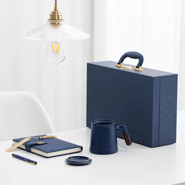 Elegant A5 Notebook, Metal Bookmark, Metal Pen & Tea Mug Gift Box Set - Image 2