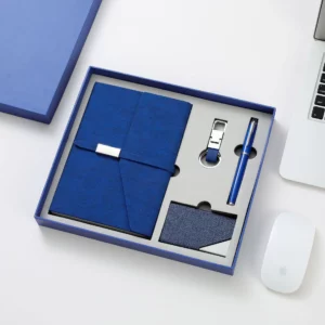 Professional A5 Notebook, Card Holder, PU & Metal Keychain & Metal Pen Gift Set with Box & Bag