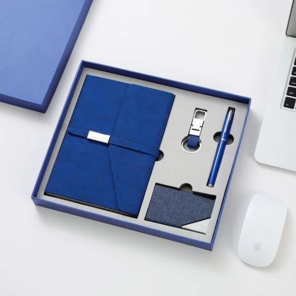 Professional A5 Notebook, Card Holder, PU & Metal Keychain & Metal Pen Gift Set with Box & Bag