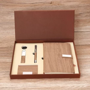 Professional A5 Notebook, Card Holder, PU & Metal Keychain & Metal Pen Gift Set with Box & Bag
