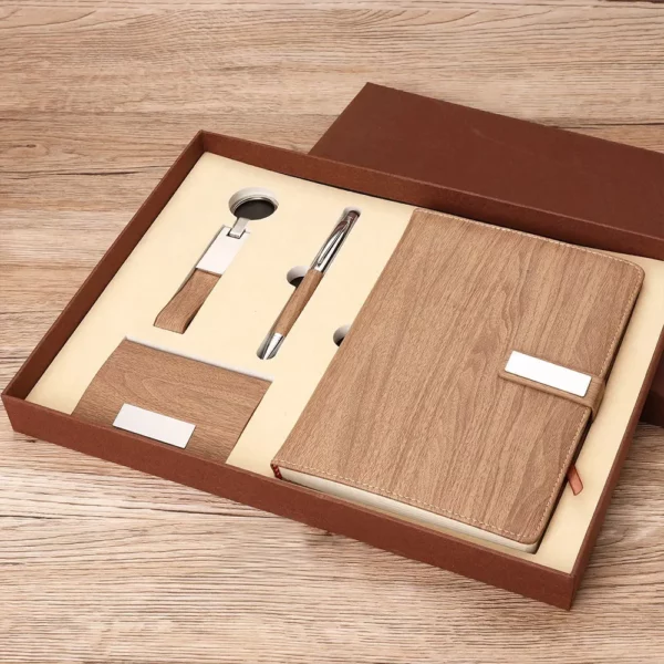 Professional A5 Notebook, Card Holder, PU & Metal Keychain & Metal Pen Gift Set with Box & Bag - Image 2