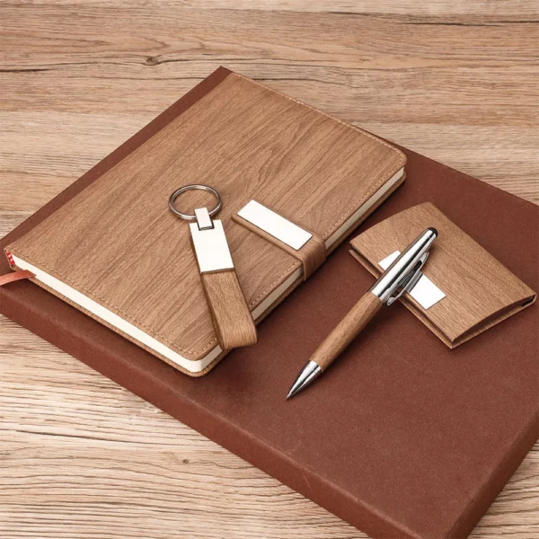 Professional A5 Notebook, Card Holder, PU & Metal Keychain & Metal Pen Gift Set with Box & Bag - Image 4