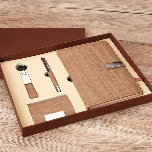 Professional A5 Notebook, Card Holder, PU & Metal Keychain & Metal Pen Gift Set with Box & Bag - Image 7