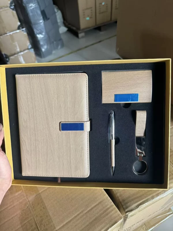 Professional A5 Notebook, Card Holder, PU & Metal Keychain & Metal Pen Gift Set with Box & Bag - Image 9