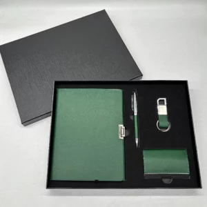 Professional A5 Notebook, Card Holder, PU & Metal Keychain & Metal Pen Gift Box Set