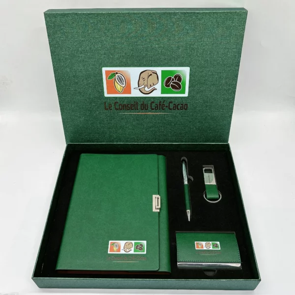 Professional A5 Notebook, Card Holder, PU & Metal Keychain & Metal Pen Gift Box Set - Image 2