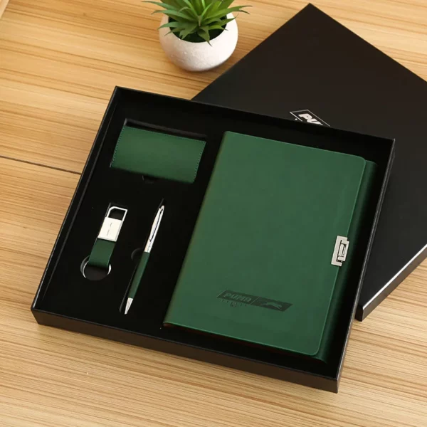 Professional A5 Notebook, Card Holder, PU & Metal Keychain & Metal Pen Gift Box Set - Image 5