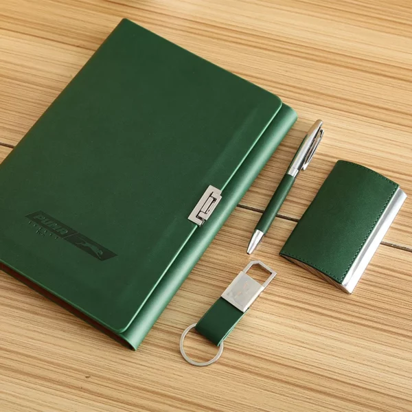 Professional A5 Notebook, Card Holder, PU & Metal Keychain & Metal Pen Gift Box Set - Image 6