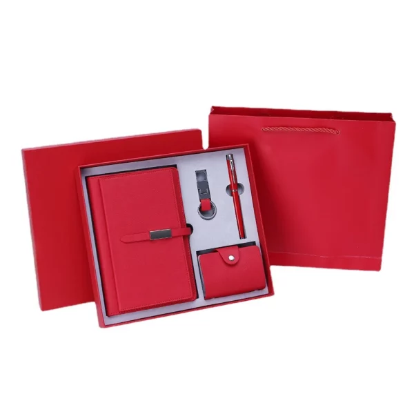 Professional A5 Notebook, Card Holder, PU & Metal Keychain & Metal Pen Gift Set with Box & Bag - Image 3
