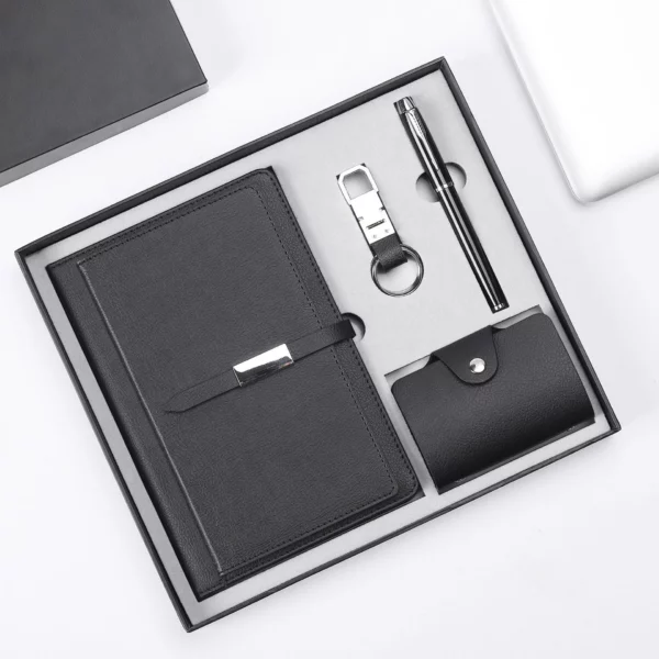 Professional A5 Notebook, Card Holder, PU & Metal Keychain & Metal Pen Gift Set with Box & Bag - Image 2
