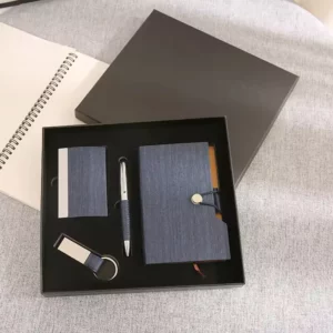 Professional A5 Notebook, Card Holder, PU & Metal Keychain & Metal Pen Gift Set with Box & Bag