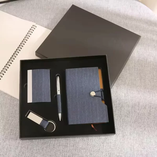 Professional A5 Notebook, Card Holder, PU & Metal Keychain & Metal Pen Gift Set with Box & Bag