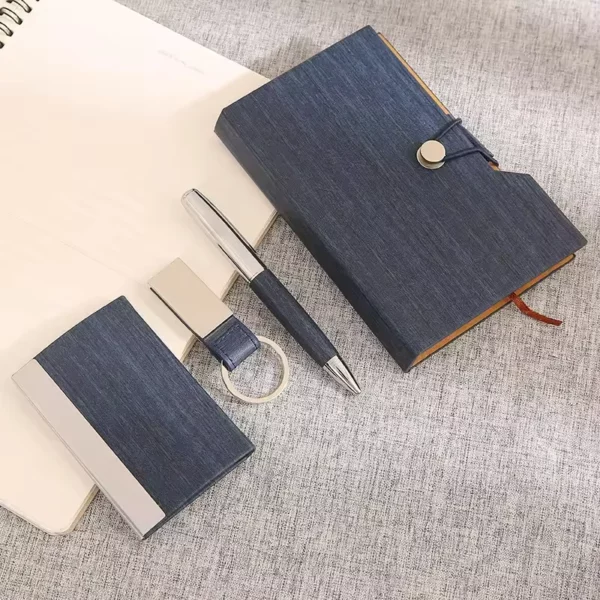 Professional A5 Notebook, Card Holder, PU & Metal Keychain & Metal Pen Gift Set with Box & Bag - Image 3