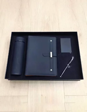 Premium 304 SS Water Bottle, A5 Notebook, PU & Metal Card Holder & Metal Pen Gift Box Set