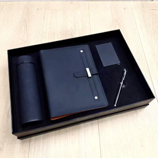 Premium 304 SS Water Bottle, A5 Notebook, PU & Metal Card Holder & Metal Pen Gift Box Set - Image 2
