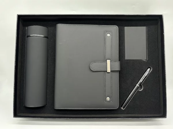 Premium 304 SS Water Bottle, A5 Notebook, PU & Metal Card Holder & Metal Pen Gift Box Set - Image 8