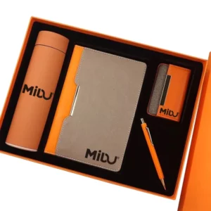 Premium 304 SS Water Bottle, A5 Notebook, PU & Metal Card Holder & Metal Pen Gift Box Set