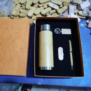 Eco-Friendly Wood Smart Bottle (Temp Display), Wood Pen, 16GB USB & Keychain Gift Box Set