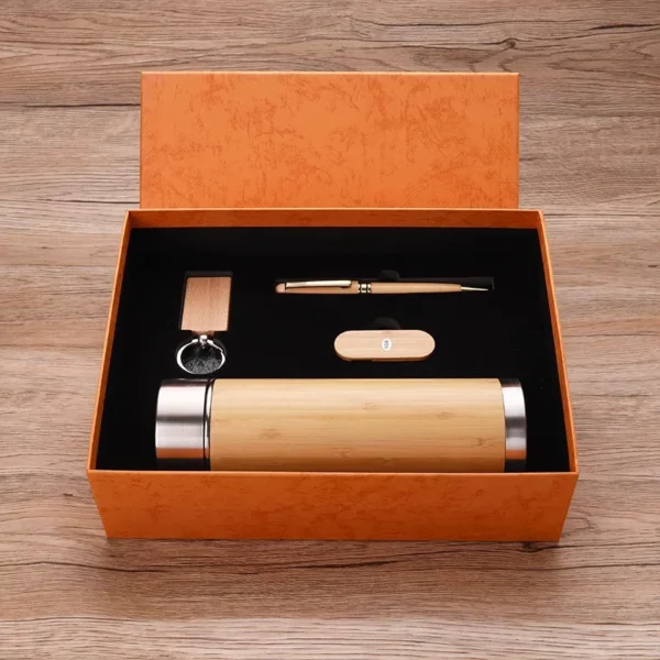 Eco-Friendly Wood Smart Bottle (Temp Display), Wood Pen, 16GB USB & Keychain Gift Box Set - Image 2