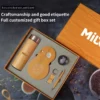 Luxury Wood Smart Bottle (Temp Display), 3D Logo Wireless Charger, Keychain & Pen Executive Gift Set with Box & Bag