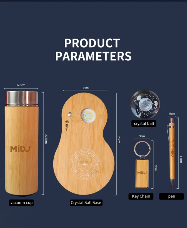 Luxury Wood Smart Bottle (Temp Display), 3D Logo Wireless Charger, Keychain & Pen Executive Gift Set with Box & Bag - Image 2