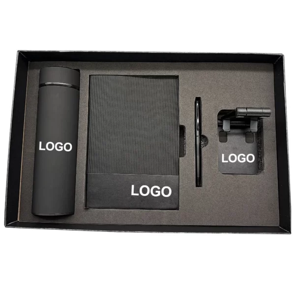 Modern Desk & On-the-Go Set: 304 SS Water Bottle, Metal Pen, Phone Holder & A5 Notebook with Box & Bag