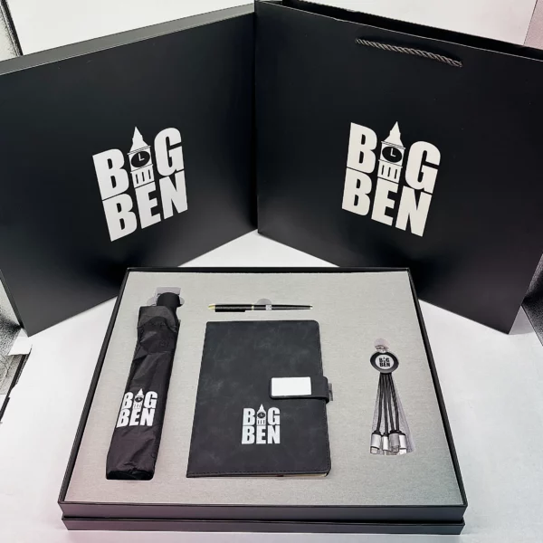 Ultimate Commuter Gift Set: Umbrella, Metal Pen, A5 Notebook & 3-in-1 Charging Cable with Box & Bag - Image 4