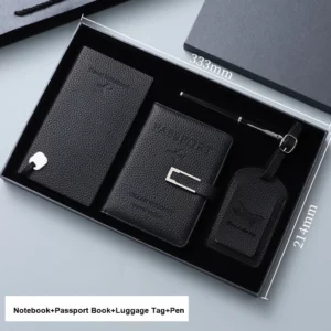 Traveler's Essential A5 Notebook, Passport Holder, Luggage Tags & Pen Gift Set with Box & Bag