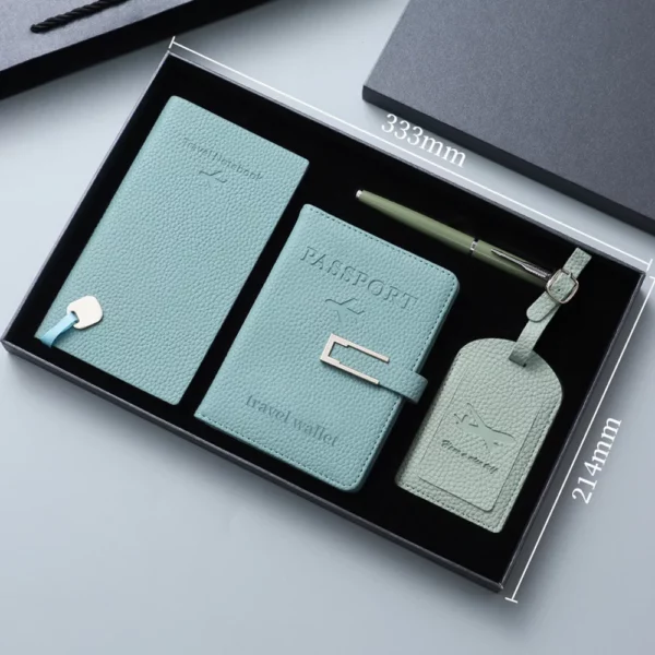 Traveler's Essential A5 Notebook, Passport Holder, Luggage Tags & Pen Gift Set with Box & Bag - Image 5