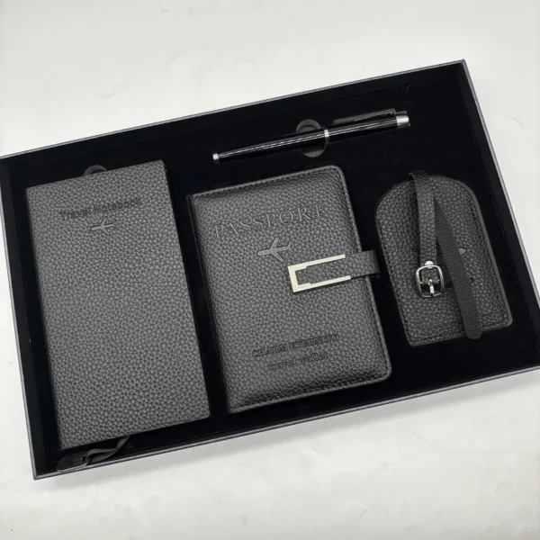 Traveler's Essential A5 Notebook, Passport Holder, Luggage Tags & Pen Gift Set with Box & Bag - Image 3