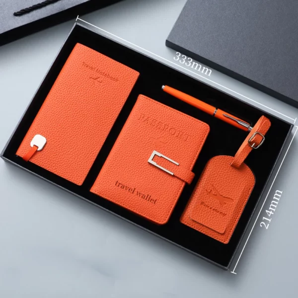 Traveler's Essential A5 Notebook, Passport Holder, Luggage Tags & Pen Gift Set with Box & Bag - Image 2