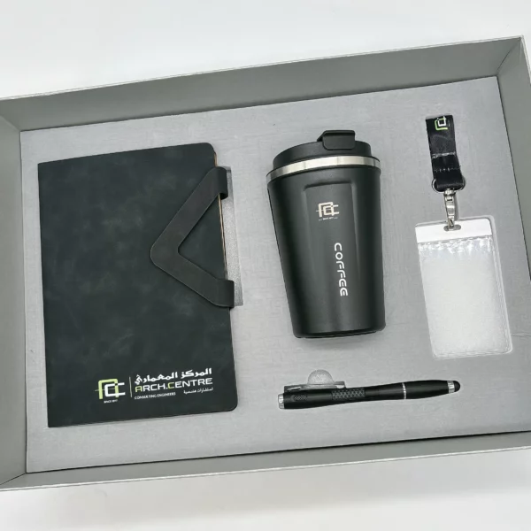 Coffee Lover's Desk Set: A5 Notebook, 304 SS Coffee Mug, Metal Pen & Card Strip Gift Set with Box & Bag - Image 5